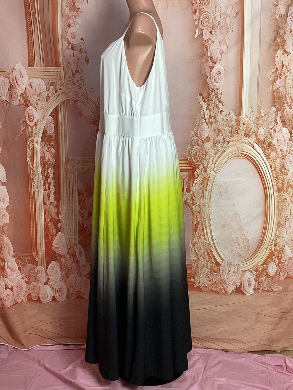 White to Lime Ombre Spaghetti-Strap Maxi Dress - Picture 6 of 15